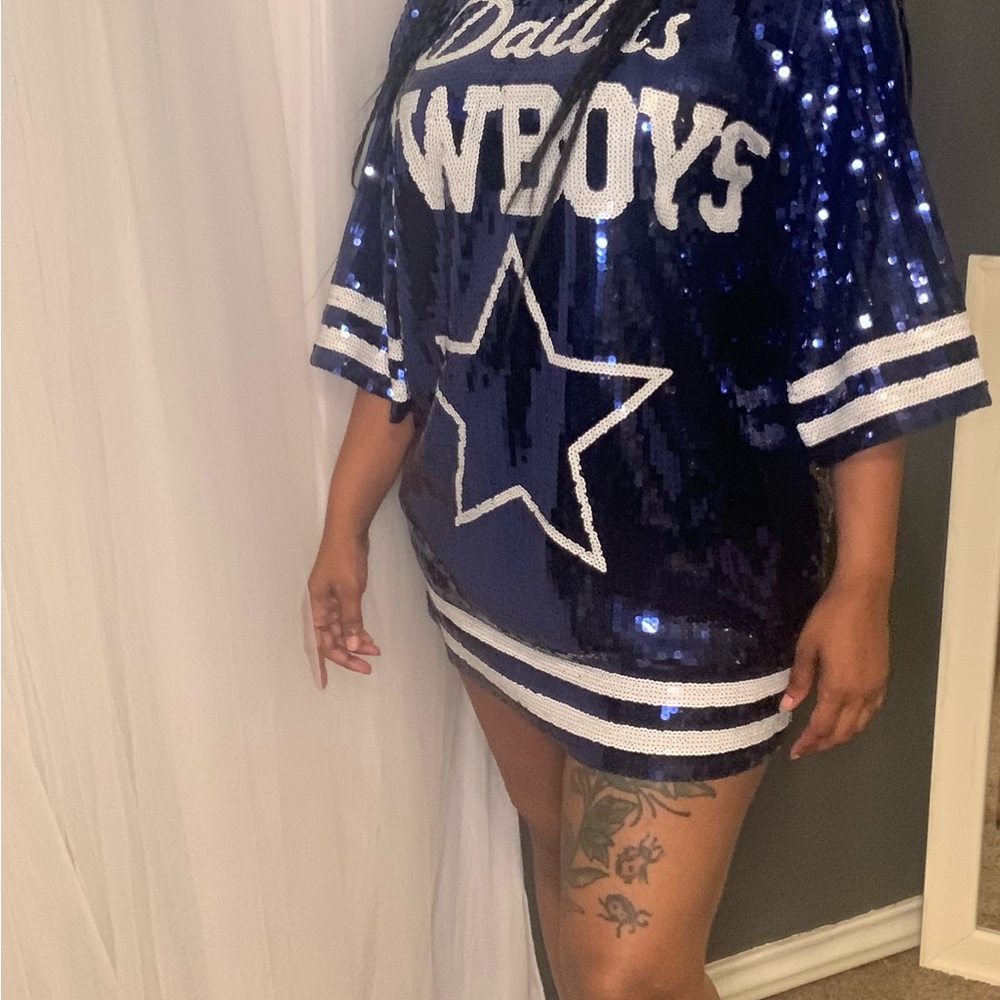 Dallas Cowboys Women's Sequin Jersey - Blue and White